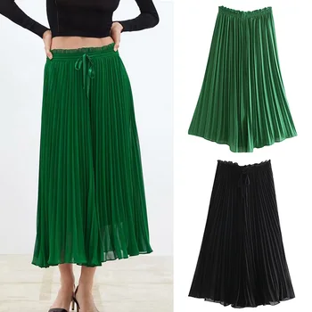 

Women High Waist Pleated Skirts Solid Slim Fit Middle Length Skirts for Summer FS99