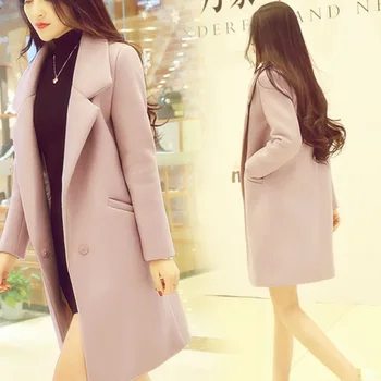 

2020 Woolen Coat Women's Autumn Fashion Slim Parkas feminino College Wind Woolen Overcoat Female Winter Outwear