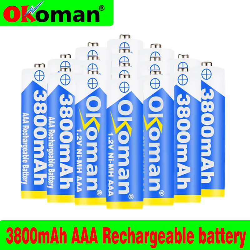 

Okoman New AAA battery 3800 mAh Rechageable battery NI-MH 1.2 V AAA battery for Clocks, mice, computrs, toys so on