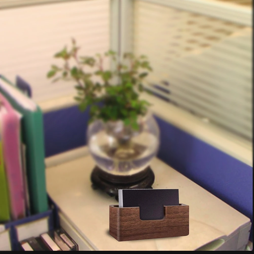 

Office Practical Box Wood Desk Card Display Holder Case Professional Business Filing Storage Single Compartment Tables Organizer