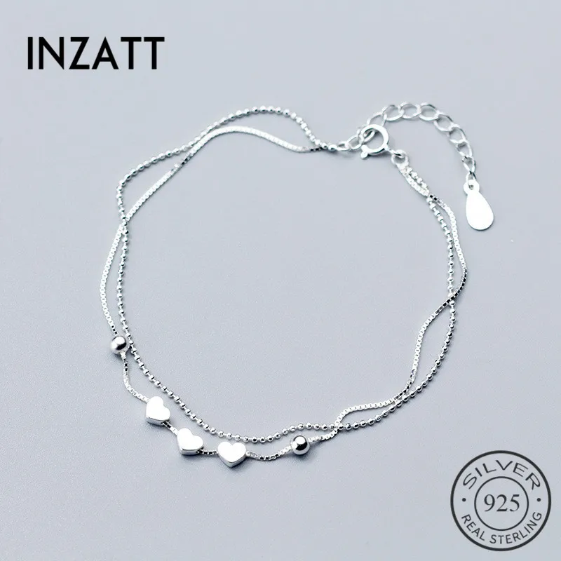 INZATT, настоящее 925 пробы, Серебряные бусы, цепочка, браслет, сердце, хорошее ювелирное изделие для женщин, для помолвки, вечерние, аксессуары, подарок