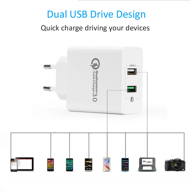 Зарядное устройство STOD с двумя USB портами 30 Вт быстрая зарядка 3 0 для Huawei Samsung S6 Note 6
