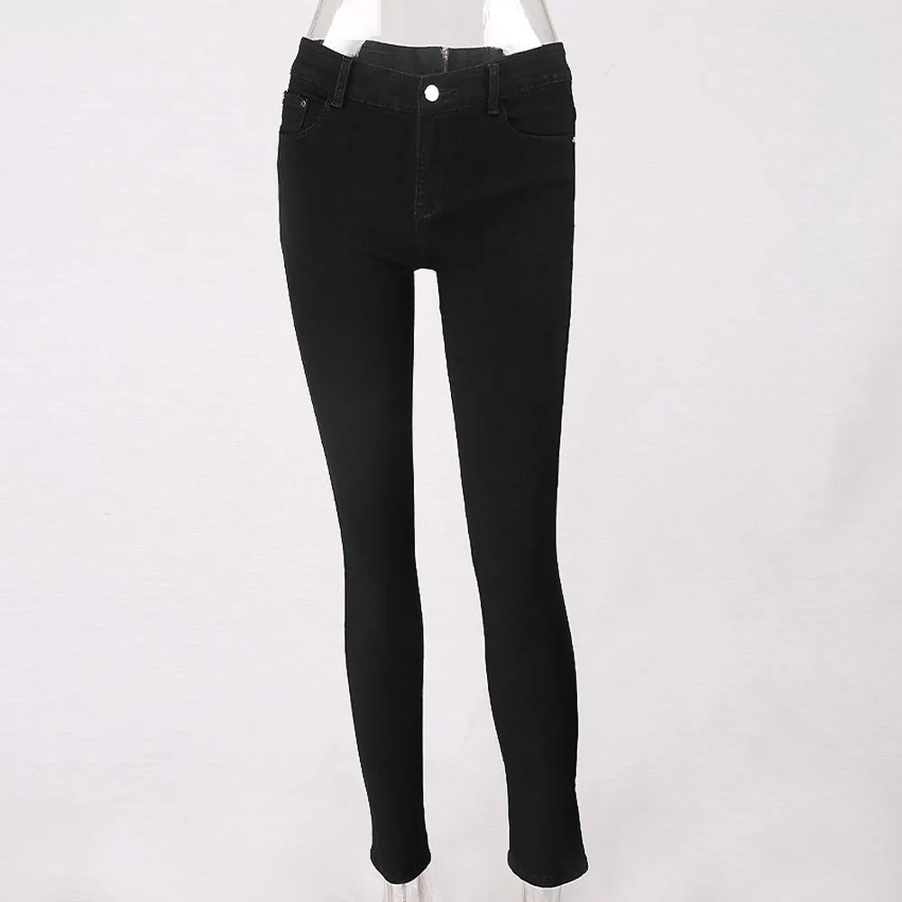 JAYCOSIN женские одноцветные джинсы полной длины, Женские джинсы-карандаш с молнией сзади, Стрейчевые джинсы, обтягивающие джинсы, брюки с высокой талией, 2019221