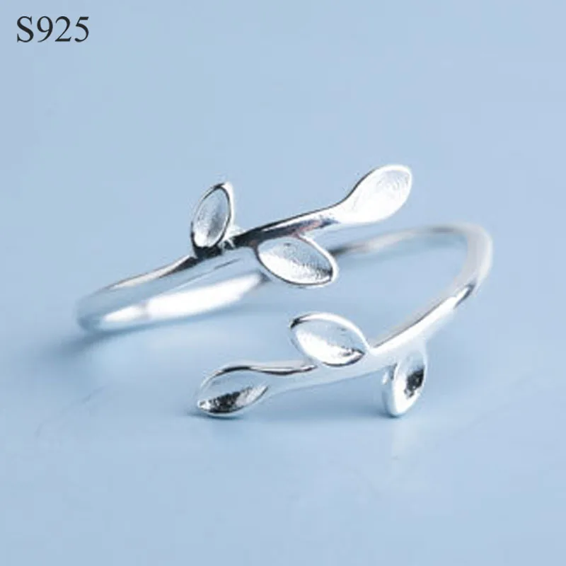 

Genuine Real Pure Solid 925 Sterling Silver Rings for Women Fine Jewelry Branch Leaf Adjustable Female Finger Ring Party Bague