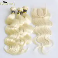 Ross Pretty Remy 613 Indian Human Hair Bundles With Lace Closure Pre plucked Body Wave Closure With Hair bundle Color Blonde