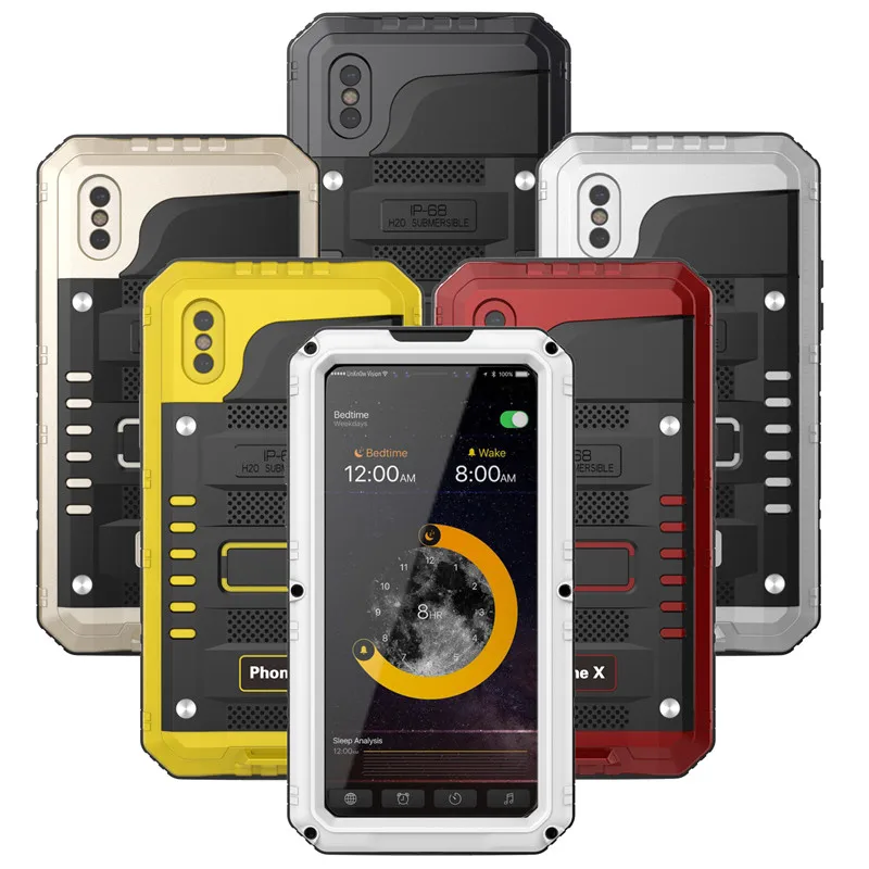 

Luxury Doom armor Metal Aluminum Heavy Duty Case for iPhone X 8 7 6 6S Plus 5 5S SE Shockproof Dustproof Waterproof phone Cover