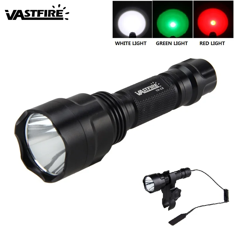 VastFire оружие светильник s 600 лм T6 светодиодный Водонепроницаемый фонарь для охоты светильник 3 Светильник цвета: красный/зеленый/белый для охоты