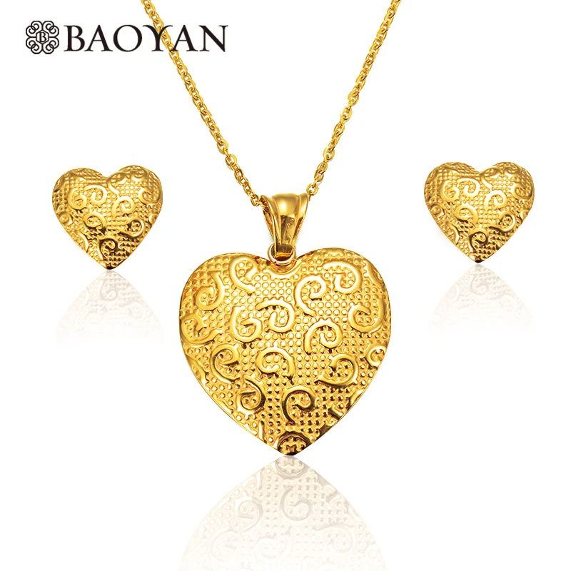 

Baoyan 316L Stainless Steel Gold Color Heart Pendant Necklace Earring Jewelry Sets for Women Wholesale Mixed Lots N3