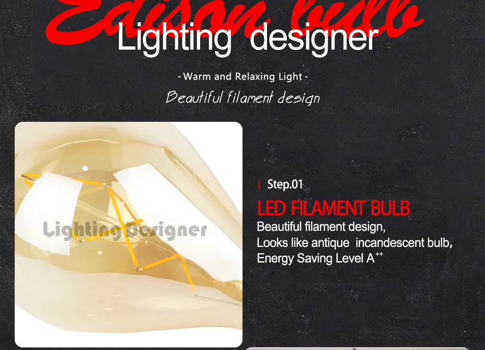PS52 Большой Большие размеры A160 edison светодиодная лампа 6 Вт светильник Янтарный Ретро энергосберегающие лампы накаливания vintage Edison ampul светильник люстра 220V