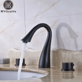 

Blackened Bronze Bathroom Lavatory Sink Faucet Widespread Dual Handle Tub Washing Mixers Deck Mounted 3 Holes