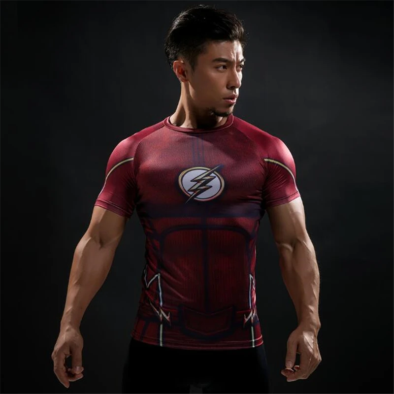 

New red flash compression shirt fitness tights quick dry short sleeve t shirt Summer Men tee tops clothing