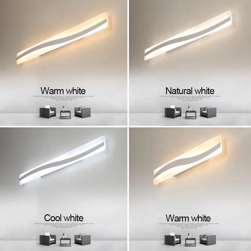 Cena Nowa ściana LED światło lustrzane 40 120cm 16 48W AC110 240V wodoodporna nowoczesna akrylowa lampa ścienna do lampy oświetlenie łazienkowe