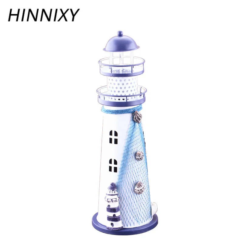

Hinnixy Ocean Lighthouse Night Lights Mediterranean Style Iron Crafts LED Lamp Boy Bedroom Decor Desktop Ornaments Light Fixture