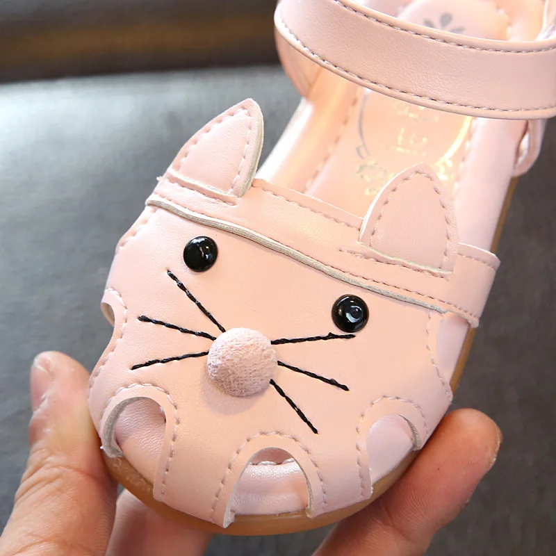 COZULMA/пляжные сандалии с милым котом для девочек; Летняя обувь с вырезами для маленьких детей; детский не крюк с карабином и петлей; размеры 21-30