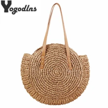Тканая круглая женская сумка ручной работы, летняя Соломенная пляжная сумка в богемном стиле для путешествий, шоппинга, женская сумка-тоут из ротанга, плетеные сумки