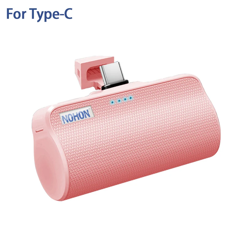 Pink For Type C NOHON mini type USB C power Bank, 3000 мА/ч, быстрая зарядка, карманный беспроводной внешний аккумулятор для Xiaomi huawei USB-C, портативное зарядное устройство - Цвет: Pink For Type C