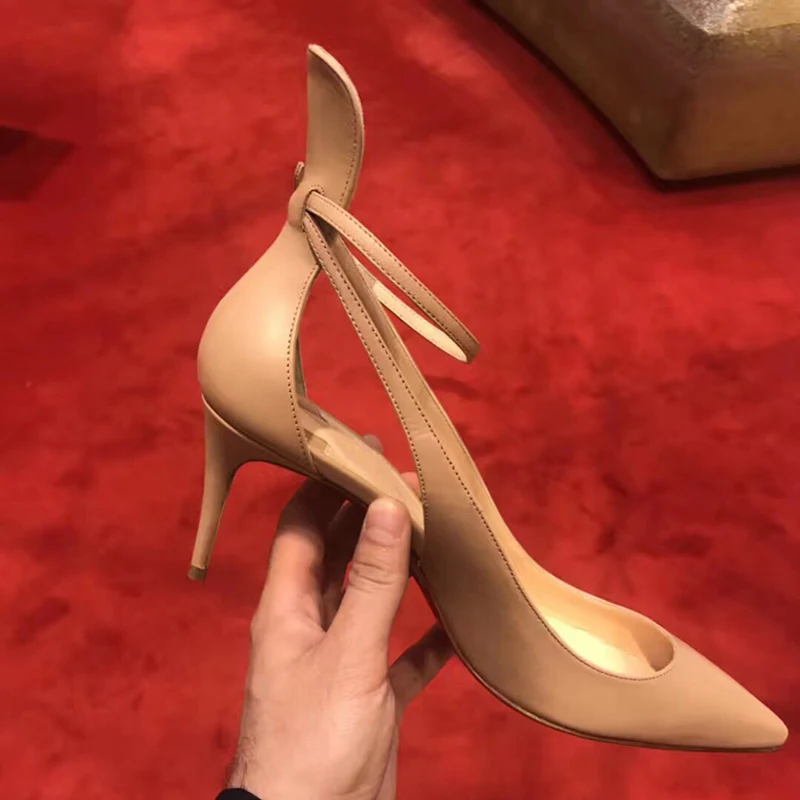 

Luxry Designer New Hot Spring Fall Black Nude Pointy Toe Pumps Women Ankle Strap High Heels Sexy Ladies Shoes Zapatos De Mujer