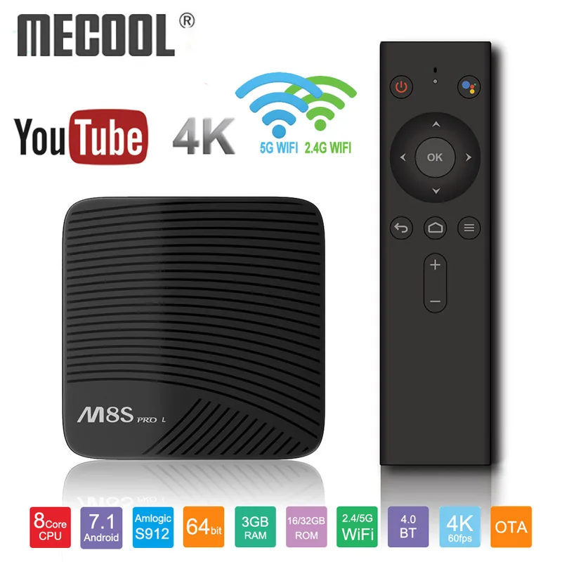 

MECOOL M8S PRO L Smart TV Box Android 7.1 Amlogic S912 Support 4K H.265 3GB RAM+16GB 32GB ROM 5G WiFi TV Box With Voice Control