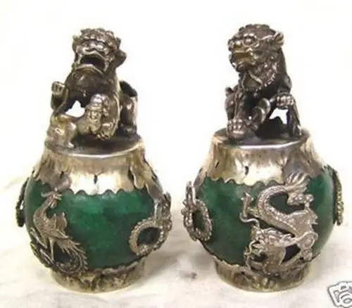 Handwork Purple Jade Armored Tibet Silber Carve Dragon/& Phoenix Pendant