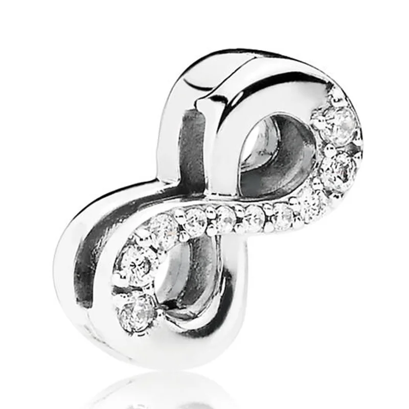 

New 925 Sterling Silver Bead Charm Reflexions Sparkling Infinity Clip With Crystal Beads Fit Pandora Bracelet Bangle Diy Jewelry