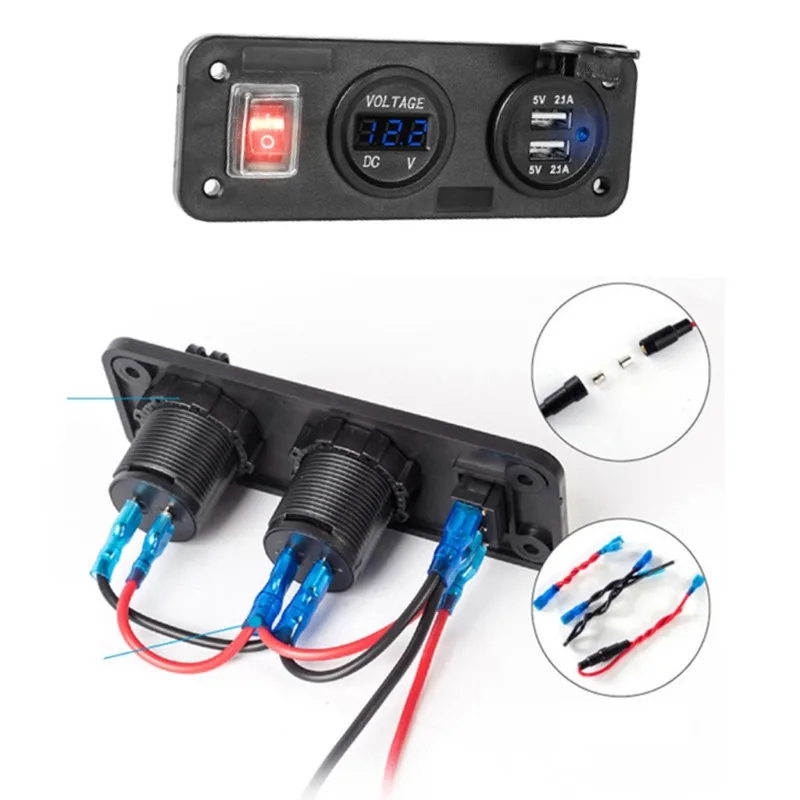 OOTDTY 4.2A двойной USB зарядное устройство светодиодный вольтметр с переключателем адаптер панель для автомобиля Лодка Грузовик - Название цвета: Синий