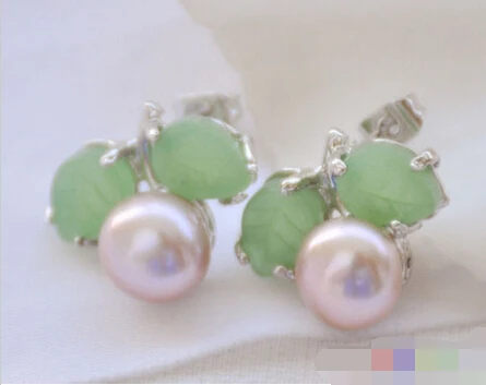 

free shipping 12754 lavender round FRESHWATER PEARL JADE STUD EARRING