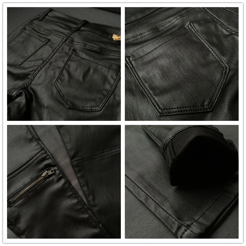 ladies cropped trousers LOGAMI Faux Leather Pants Women Elastic Zipper Leather Pants Trousers 2018 Leren Broeken corduroy pants