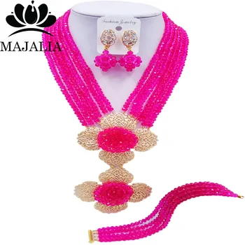 

Majalia Classic Nigerian Wedding African Jewelery Set Hot pink Crystal Necklace Bride Jewelry Set Free Shipping 6CL013