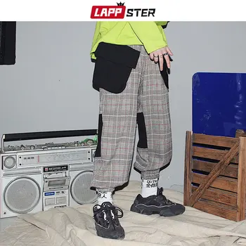 

LAPPSTER Japanese Streetwear Patchwork Plaid Harem Pants Men 2020 Mens Hip Hop Sweatpants Male Harajuku Joogers Pants Trousers
