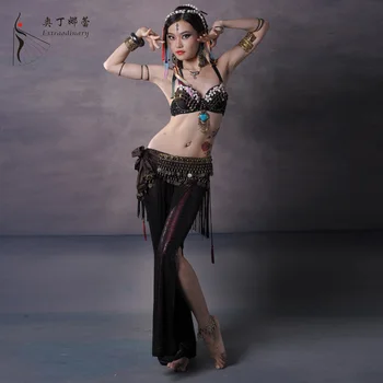 

new Belly Dance Costume Dance Performance Belly Outfit for Women Belly Dance Tribe Costumes Clothing set Bra+Belt +Pants