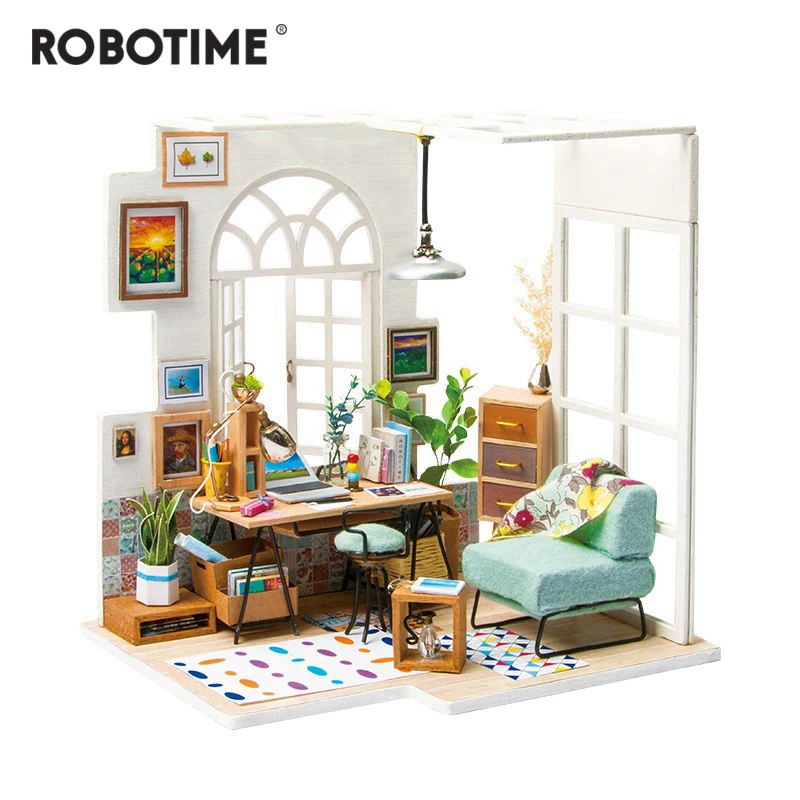 Robotime DIY Soho Time с мебелью для детей и взрослых миниатюрный деревянный кукольный дом модель строительные наборы кукольный домик игрушка в подарок DGM01