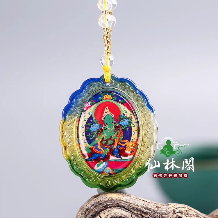 

Greco-Buddhist pocket travel efficacious Mascot Auspicious Green Tara Guanyin bodhisattva Buddha Crystal Pendant Buddhist Amulet