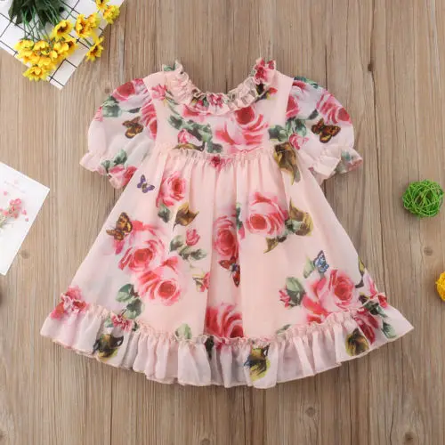 

Canis Adorable Kid Baby Girls Dress Flower Princess Party Pageant Casual A-line Popular Print Short Sleeve Tulle Dress Sundress