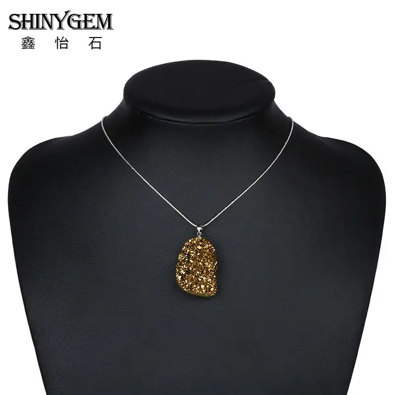 SHINYGEM модное ожерелье из природных кристаллов многоцветное ожерелье с кулоном из натурального Друза с искусственным кварцем для женщин