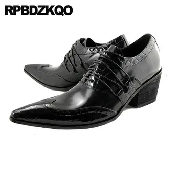 

Custom High Heel Big Size Black Wedding British Style Lace Up Italian Oxfords Pointed Toe Men Dress Shoes Luxury Brand Runway