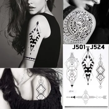 

Black Diamond Geometry Owl Temporary Tattoo Sticker WOmen Fake Henna Waterproof Tattoo Decals 21*15CM Crystal Body Art ARm Tatoo