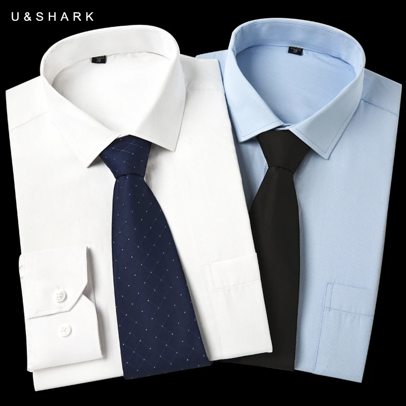 U& SHARK, мужская рубашка, длинный рукав, однотонный, бизнес, хлопок, твил, топ, формальный, простой, базовый дизайн, для работы, офиса, рубашки, высокое качество