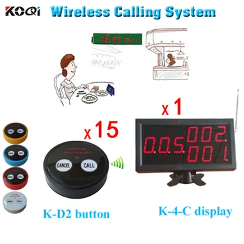 

Wireless Paging System For Restaurant Pager Call Buzzer 1 Desktop LED Display Match 15pcs Push Buzzers
