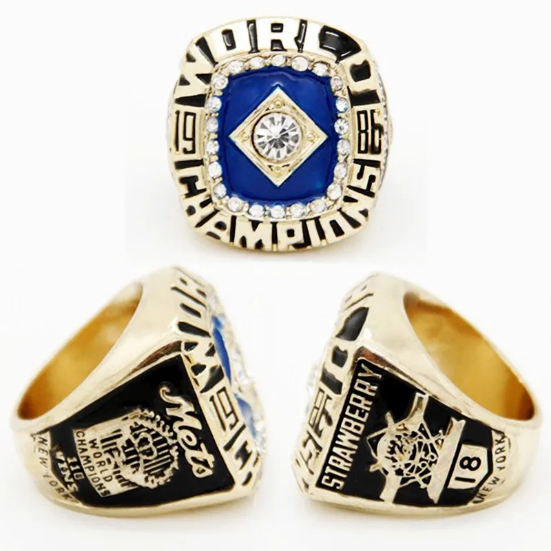 New York Mets 1986 World Series Champions Vintage Rare Collectible High-Quality Replica Gold Baseball Championship Ring with Cherrywood Display Box Tillotson 