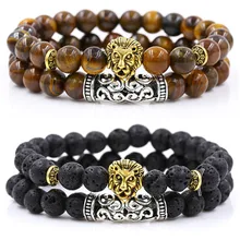 Украшения вулканический камень желтый тигровый глаз ручной носить НЛО голова льва трубчатый браслет набор украшение сборки
