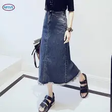 NFIVE/ Брендовые женские джинсовые хлопковые юбки, новая модная Корейская Весенняя юбка с кисточками, универсальная прямая Повседневная Однотонная синяя юбка