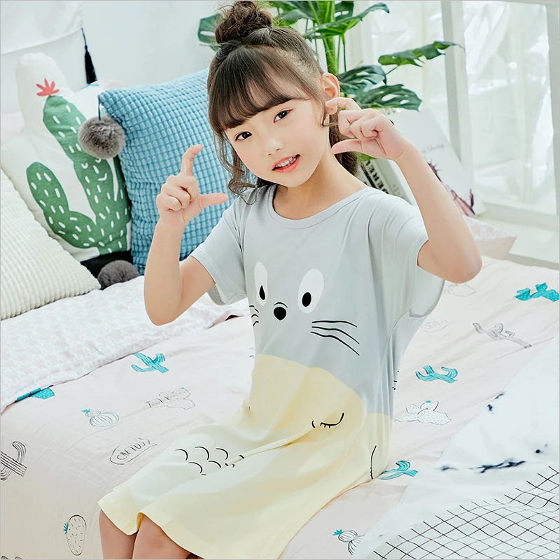 Тоторо хлопковая ночная рубашка для маленьких девочек, пижамы для девочек, детские платья Летнее платье с героями мультфильмов ночная рубашка Домашняя одежда Детские gecelik пижамы