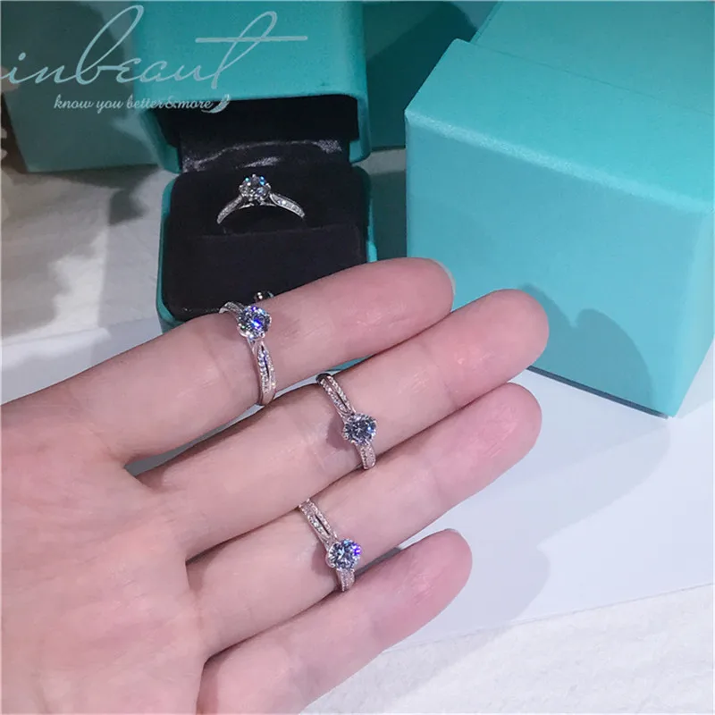 

inbeaut S925 Sterling Silver Sparkling Simulated Diamond Ring Female Princess Wedding Ring for Women Party Original Fine Jewelry