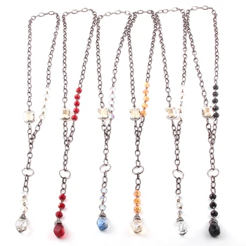 

Fashion Bohemian Jewelry Glass Cryst Rosary Chain and Black Gun Chain Paved Crystal Drop Pendant Necklaces