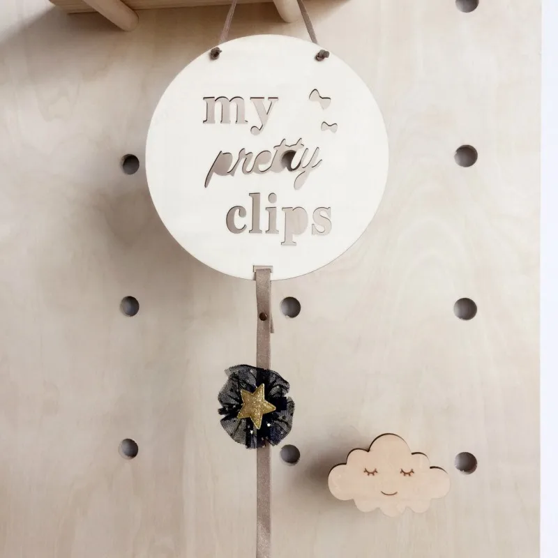 

Wooden Round Chips Photos Hanging Decorations Baby Children's Room Wall Decor Girls Hairpin Home Organizer Storage