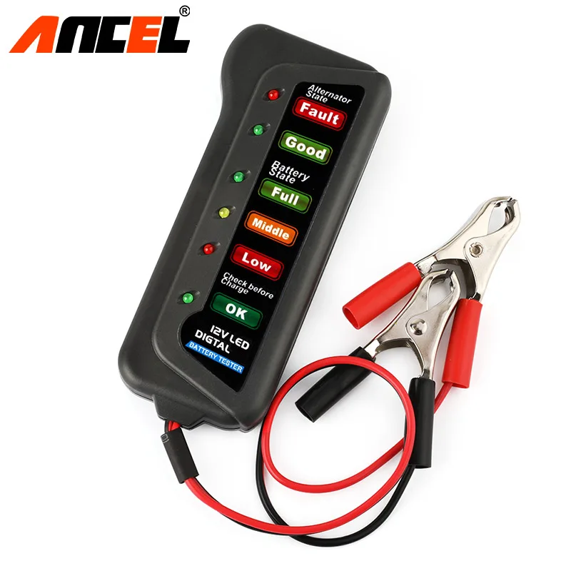 Original Ancel 12 V Car Digital font b Battery b font Checker Tester Alternator 6 LED