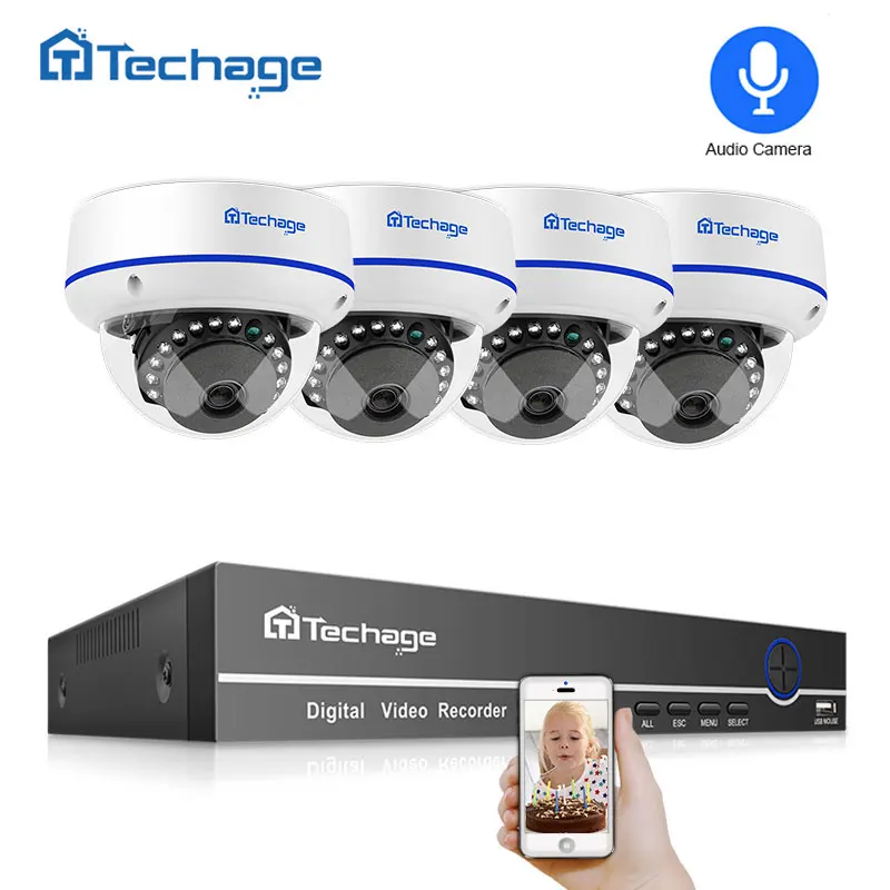 4CH 1080P POE Security Camera CCTV System 4CH 2.0MP NVR Kit Audio