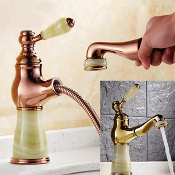 

2 Color bathroom Basin Faucets Jade and copper Rose gold washroom basin faucet sink tap mixer hot & cold faucet Gold sink faucet