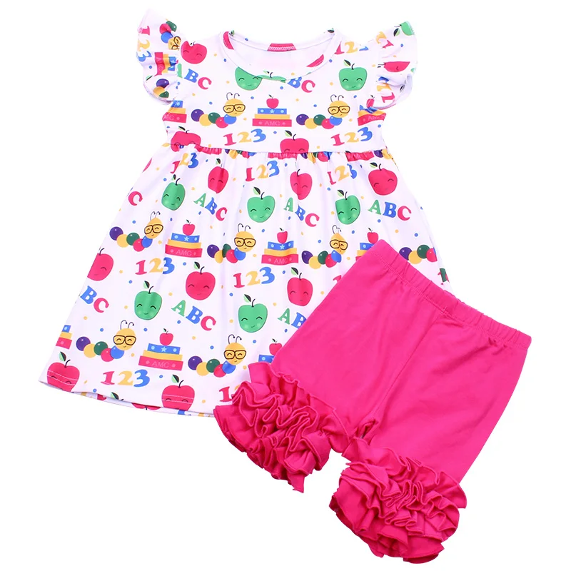 

Children Boutique clothing Set Girls Back to School Outfits Soft Milksilk Top Cotton Ruffle Shorts Set Kids Back to School Cloth