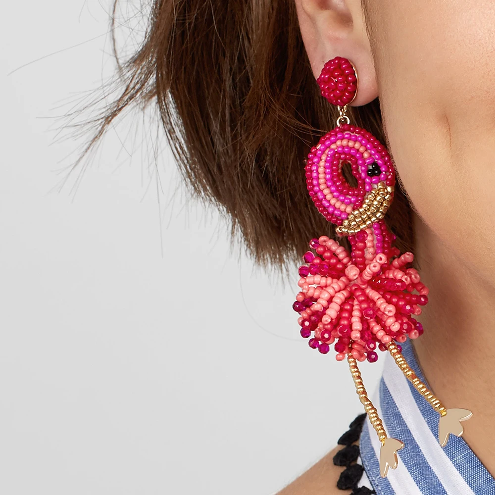 

Ladyfirsy Fantasia Drop Earrings Dancing Bird Drop Earrings Long Beads Fringed Tassel Earrings Women Wedding Statement Jewelry